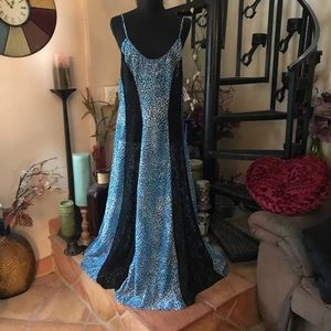 NWT Full Sweep Blue Lace Panels Maxi Long Nightgown Chemise Slip Dress Lingerie